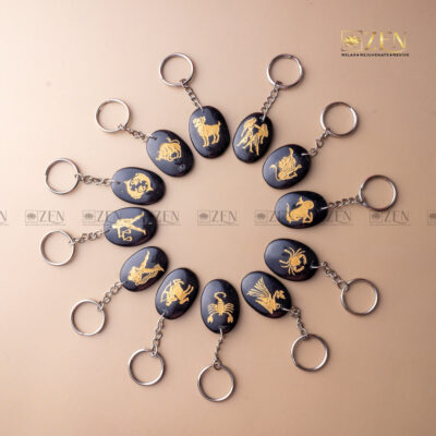 Black Obsidian Zodiac Sign Keychain
